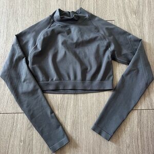 YoungLA Gray Fitted Crop Top with Mandarin Collar